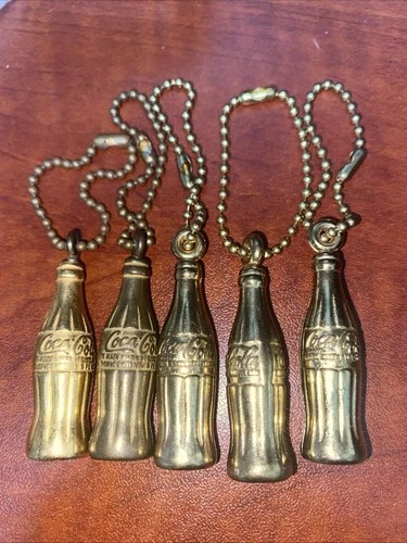 Vintage brass gold tone Coca-Cola Coke bottle key chain Set Of 5