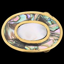 Abalone Shell Mexico Brass Vintage Belt Buckle