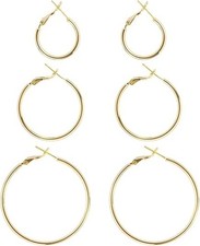 3 Pairs 14K Gold Hoop Earrings for Women Hypoallergenic Sterling Silver Big Larg