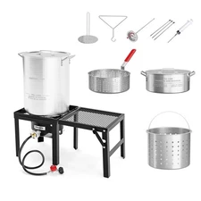 30QT Turkey Fryer & 10QT Fish Fryer Kit w/ 55,000BTU Propane Stove