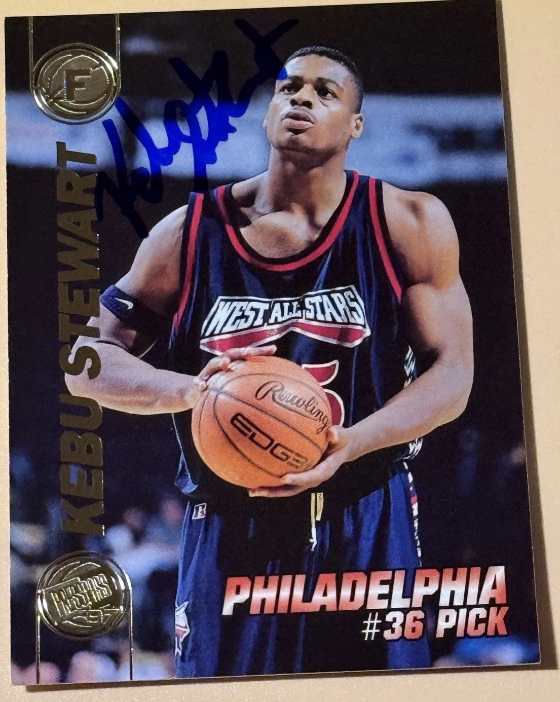 Hand Signed 1997 Press Pass Double Threat Kebu Stewart IP RC AUTO NBA 76ers