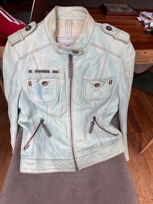 Roberto Cavalli Lederjacke   Vintage Y2K   Mint / Ice Blue   Gr. 38