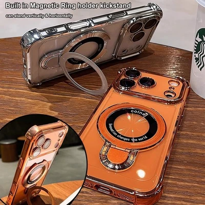 For iPhone 17 Pro Max Air 16 15 14 13 12 11 Mag Safe Case Shockproof Ring Stand
