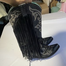CORRAL Cowgirl Boots Womens 8 Black Embroidery Fringe C3706