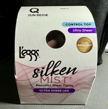 L'eggs Silken Mist Ultra Sheer Leg Control Top Tights Q Sun Beige Run Resistant