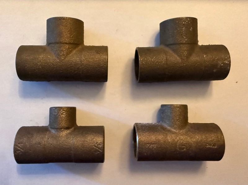 Lot of Four Brass Tees 1/2" Sweat x 3/4" Sweat x 3/4" x 1/2' or 3/4' Sweat