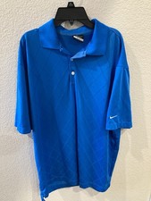 Nike Dri-Fit Diamond Pattern Blue Golf Polo Shirt Men Large Collared