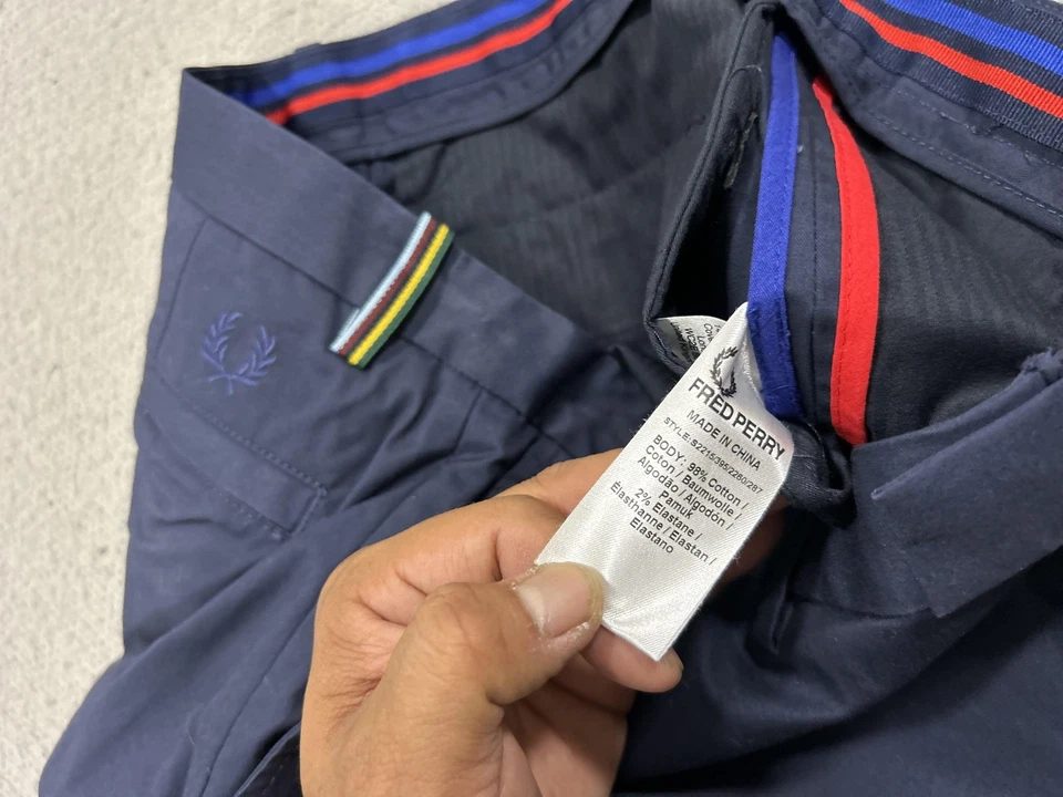Pantalones Cortos Chinos Fred Perry Bradley Wiggins Para Hombres 28 Azul Algodón Spandex Informales Foto 4 de 4