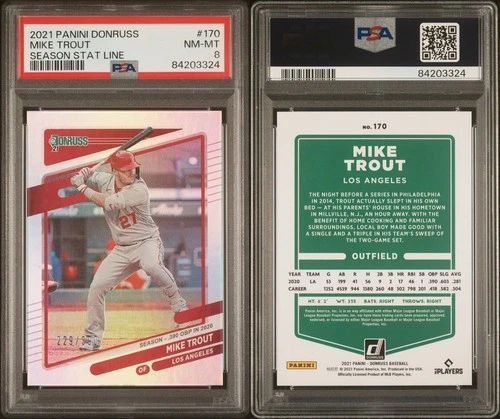 MLB Baseball Los Angeles Angels 21 Panini Donruss Mike Trout 170 Card /390 PSA 8