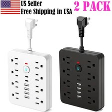  2 Pack 14-in-1 Power Strip Surge Protector w/ 8AC Outlets, 4USB  2Type-C Port