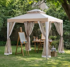 Steel Frame Soft Top Gazebo 10×10 ft, Patio Canopy - Sahara Beige