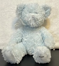 RUSS BERRIE Teddy Bear Lovey Embroidered CROSS on the Foot Light Blue Fur 2019