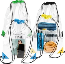 4 Pk Clear Drawstring Bags Stadium Approved Waterproof PVC Backpacks