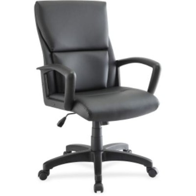 Lorell Euro Design Leather Exec. Mid-back Chair - Bonded Leather Black Seat -
