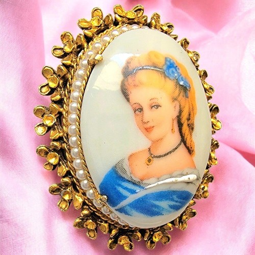 Limoges Porcelain Brooch from France