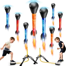 Rocket Launcher for Kids, Outdoor Toys with 8 LED Rockets, Launch up to 100+ Fee