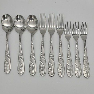 9 Pc. Lot REBA Rebacraft by Reed & Barton 18/10 Stainless Steel China Swirly