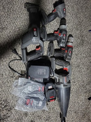 5 Piece Porter Cable Cordless Tool Set W/4 Batteries And Charger 2 Batteries New