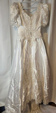 Vintage Wedding Dress Pearls Sequins Lace Train 1990s Era Size 10