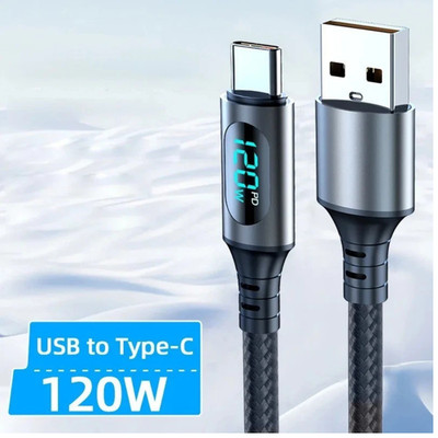 6A 120W Fast Charging Cable USB-A to Type-C Nylon with LED for Xiaomi & Samsung