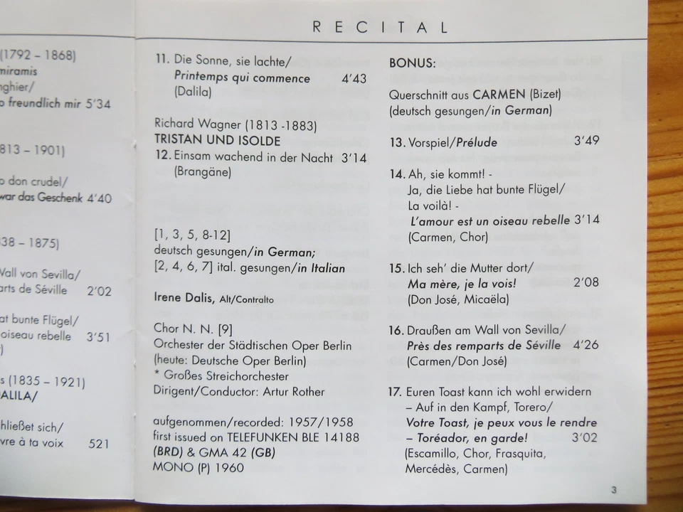 Irene Dalis: Recital - Works by Rossini, Verdi, Wagner, Gluck, Bizet - Bild 4 von 4