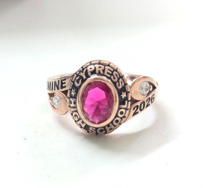 Personalized High School Ring Pink Stone High School Gift 925 Sterling Silver