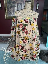 Forever 21 Beige Chiffon Off Shoulder Ruffle Floral Shift Dress Size M