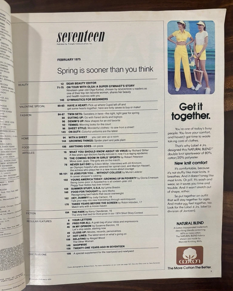 Vintage 1975 Feb. Seventeen Fashion Magazine Olga Korbut Cover Russian Gymnast - Image 3 of 4