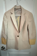 T Tahari "Blaine" Linen-Blend Single-Button Blazer - Beige  Yellow Accent - 4