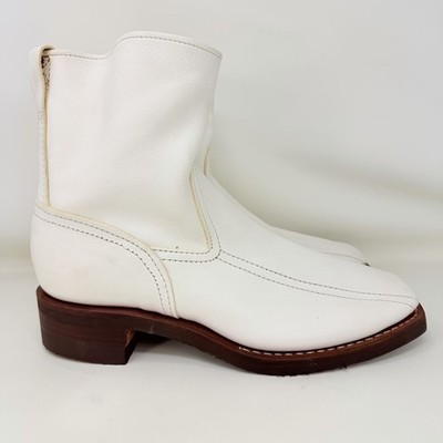 Wesco Side Zip Leather Square Toe Boots White Men s Size 10 D
