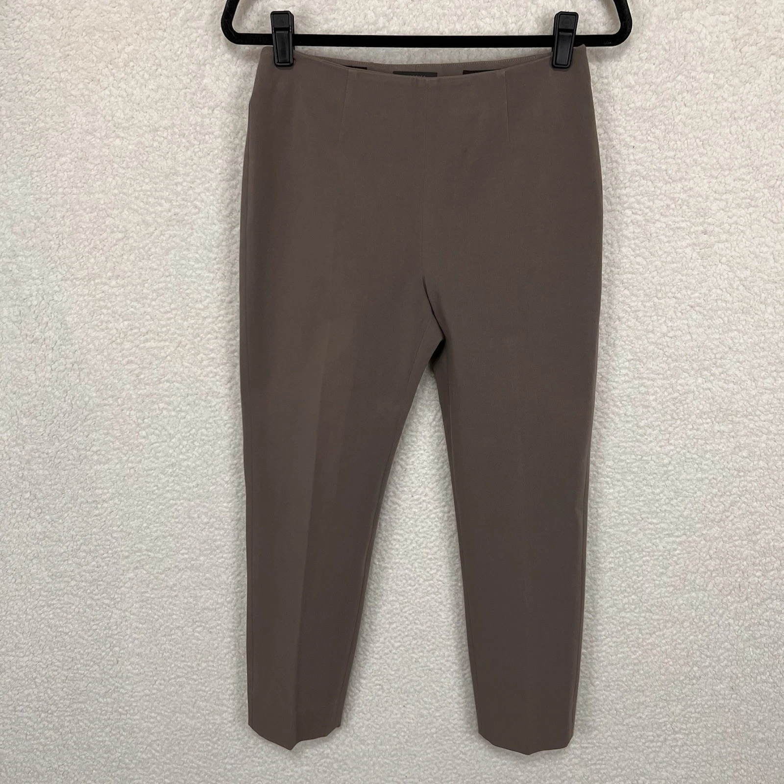 Peserico Pants Women’s 42 Taupe Cropped Cotton Stretch Side Zip Flat Front Italy