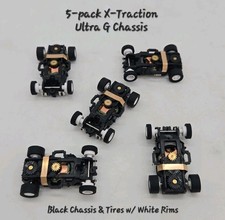 New 5-Pack AW XTraction Ultra G Slot Car Black Chassis  Tires w/ White Rims