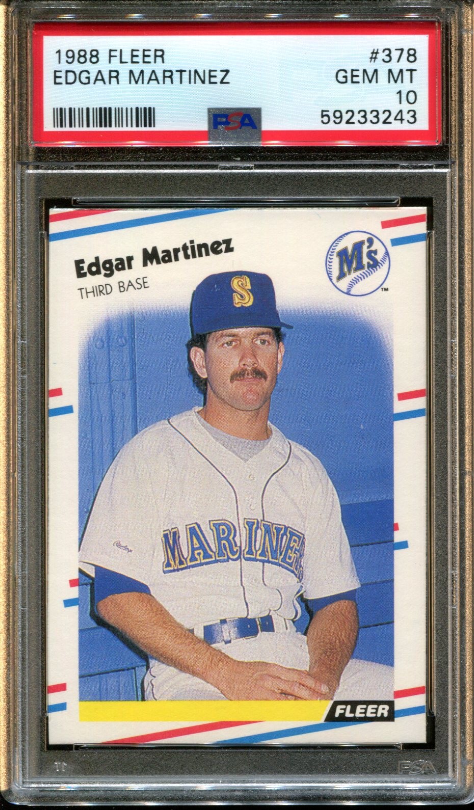1988 FLEER #378 EDGAR MARTINEZ RC MARINERS HOF PSA 10