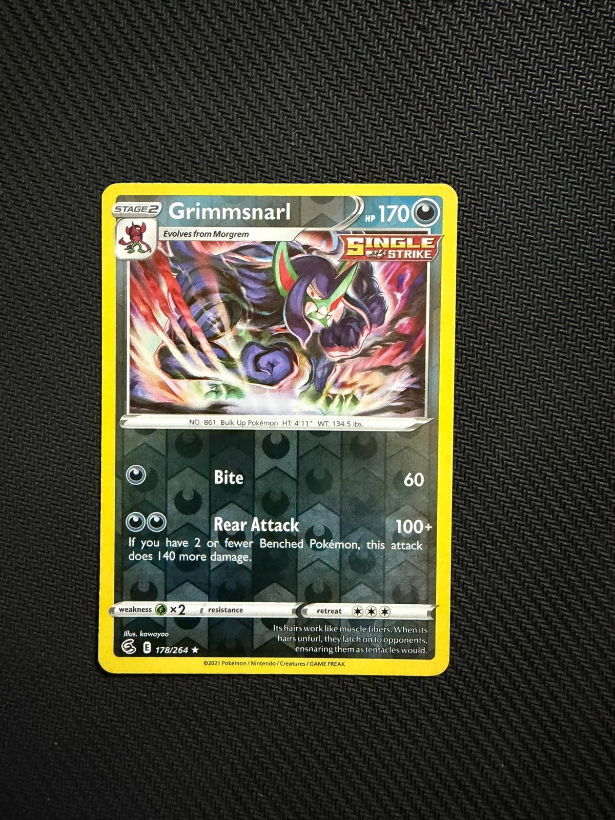 Grimmsnarl 178/264 Rare Fusion Strike Pokemon Reverse Holo Lightly Played