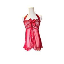 Avidlove Red Lace Babydoll Chemise Lingerie Halter Sheer Mesh Ruffle Trim Size M