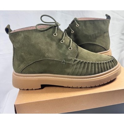 NEW Kelsi Dagger Suede Leather Palisade Lace Up Olive Green Booties Women Sz 11M