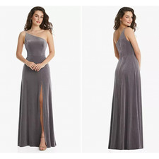 AFTER SIX 1556 SIZE 8 ONE-SHOULDER VELVET MAXI DRESS POCKETS GRAY $206 NEW