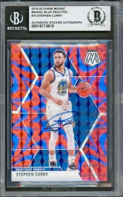 Stephen Curry Signed 2019-20 Mosaic Prizm Reactive Blue Card 70 Warriors Beckett