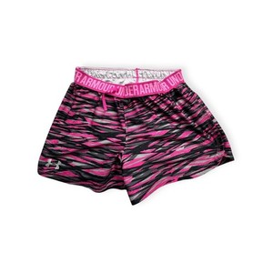 Under Armour HeatGear Girls XS Pink Black Tiger Stripe Athletic Shorts 150/60A