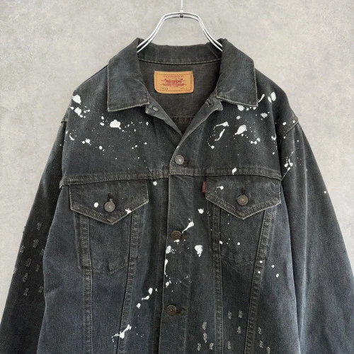 00s Levi's Denim jacket 70569, Dyed black Size:L paint damage finish LTD From JP