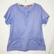Vera Bradley V-Neck Scrub Top Women s Sz M Purple Stretch Pockets Healthcare
