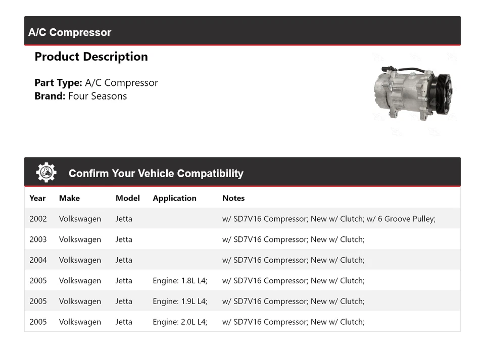 Compresor de aire acondicionado para Volkswagen Jetta 2002-2005 4 estaciones 2003 2004 Foto 2 de 4