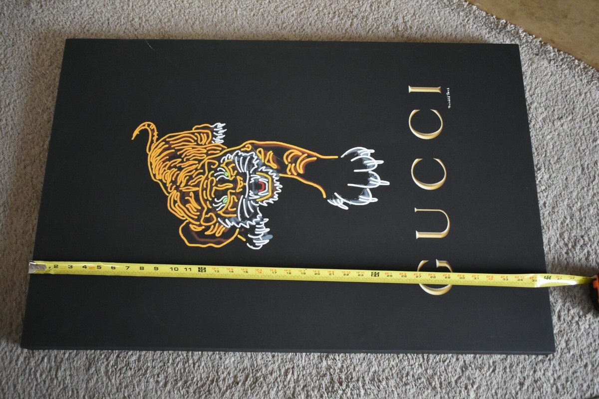 NEON Gucci Tiger logo Canvas Wall Art FRAME 36”x24” By Fairchild
