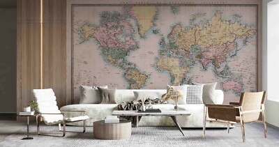 3D World Map Brown Retro Self-adhesive Removable Wallpaper Murals Wall 84