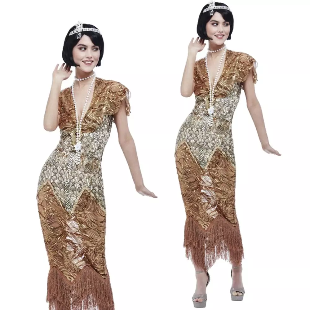 De Luxe 20s Sequin Or Costume Charleston Femmes Robe Bal Déguisement Gatsby