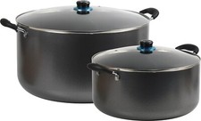 2Pc Non-Stick Casserole Pot Set Glass Lid Stockpot Set Coated  Large 36cm-44cm