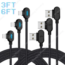 90° Right Angle USB Charger Cable Fast Charging Cord For iPhone 14 13 12 11 8 XR