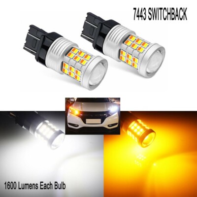 2x 7443 7444NA 36-SMD Dual Color LED Switchback Turn Signal Light White To Amber