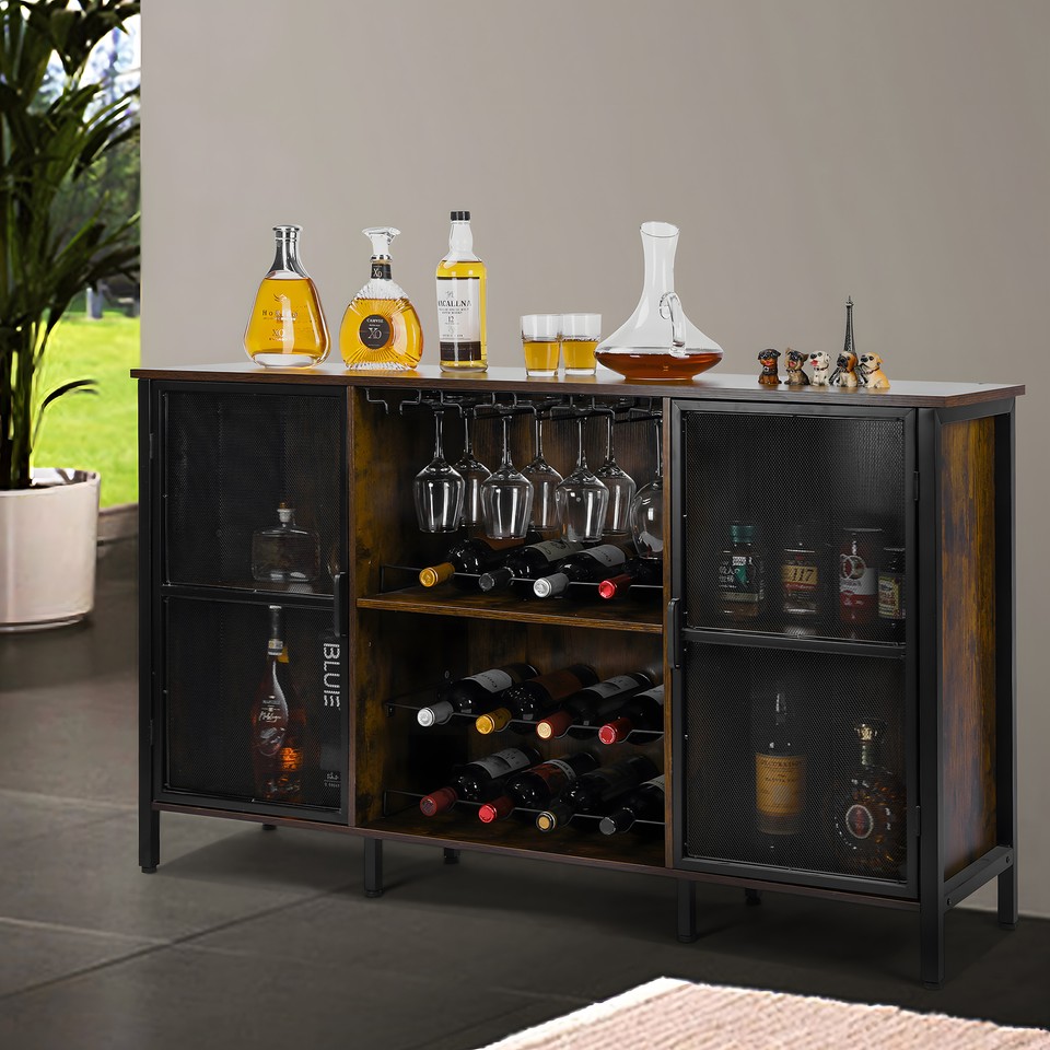Wine Bar for Liquor and Glasses w/Glass Holder and Sliding Wine