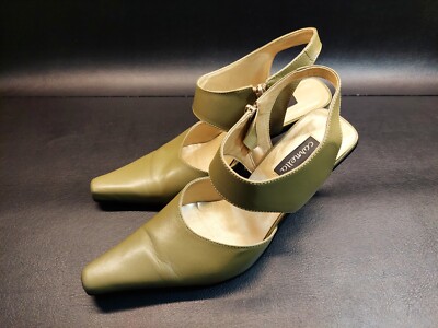 Vintage 90s Carmella Leather Avocado Green Side Zip Heeled Shoes 8 1/2 M Brazil